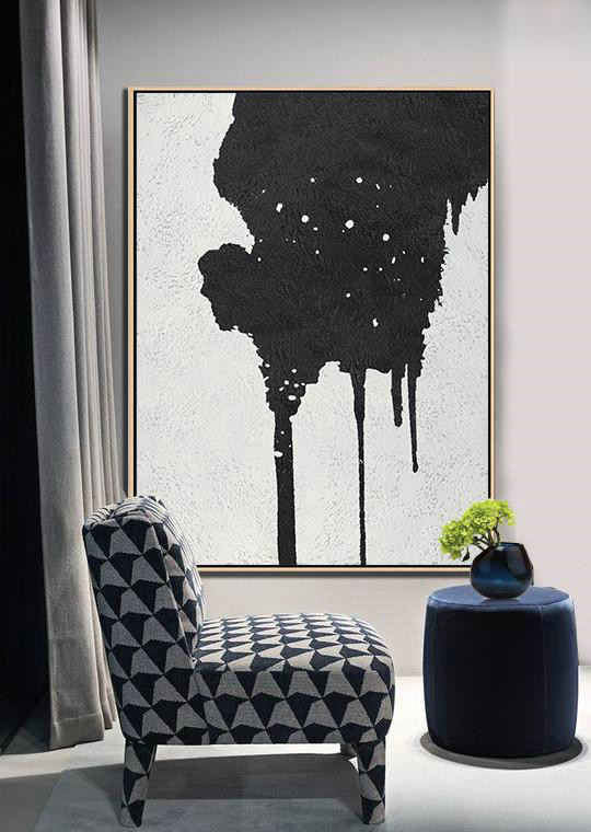 Modern Paintings,Black And White Minimalist Painting On Canvas - Contemporary Wall Art